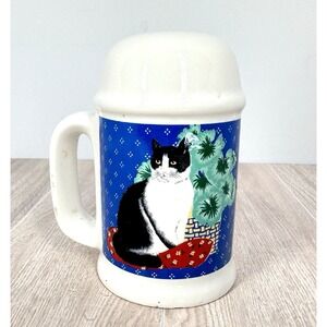 Applause Cat Ceramic Sugar Shaker Muffineer Handled Blue White Vintage